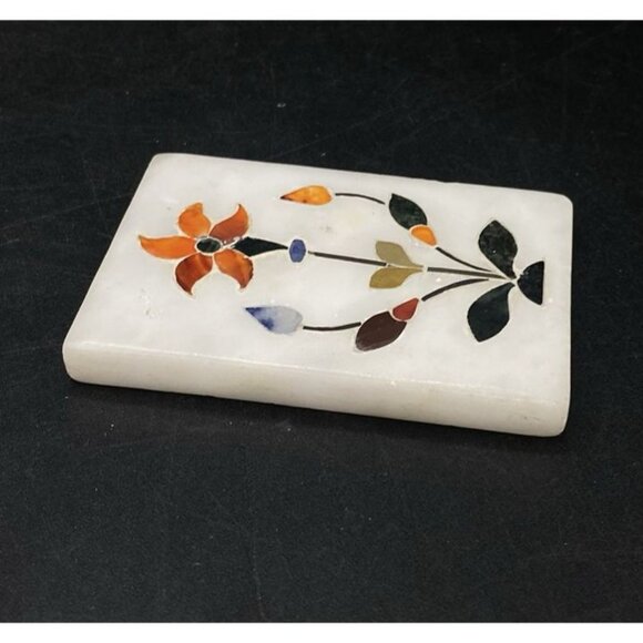 Pietra Dura Italy Marble Inlaid Flower Plaque Mini 3” - Picture 2 of 5